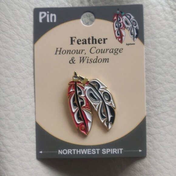 'Feather' Pin Indigenous Design by Angel Kimble, Coast Salish - Picture 1 of 3